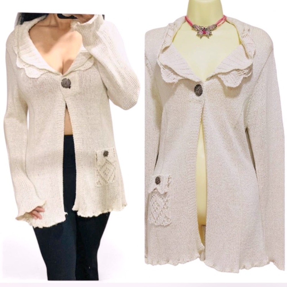 Y2K bell sleeve ruffled knit grandmacore cardigan